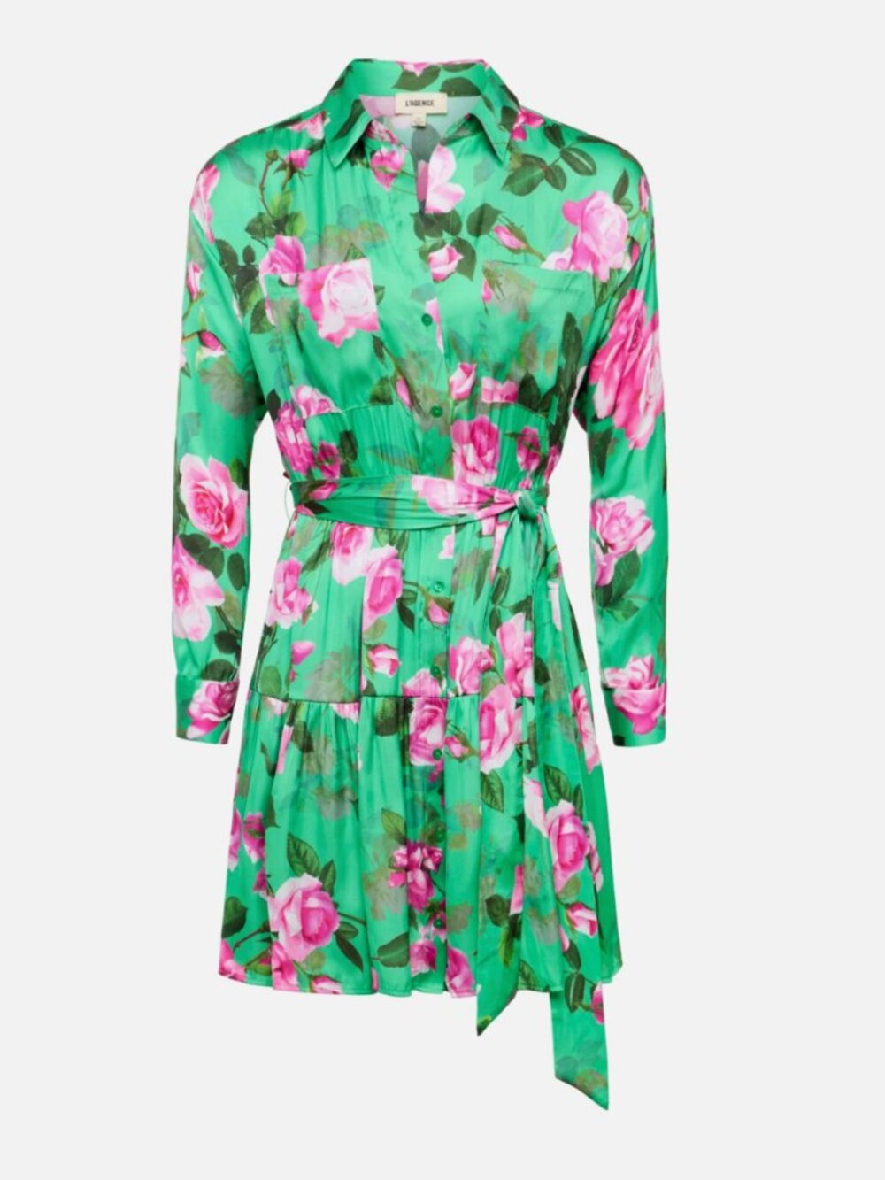 NWT L'Agence Virlen Satin Shirt belted Dress w/pockets S $495 - Picture 8 of 14